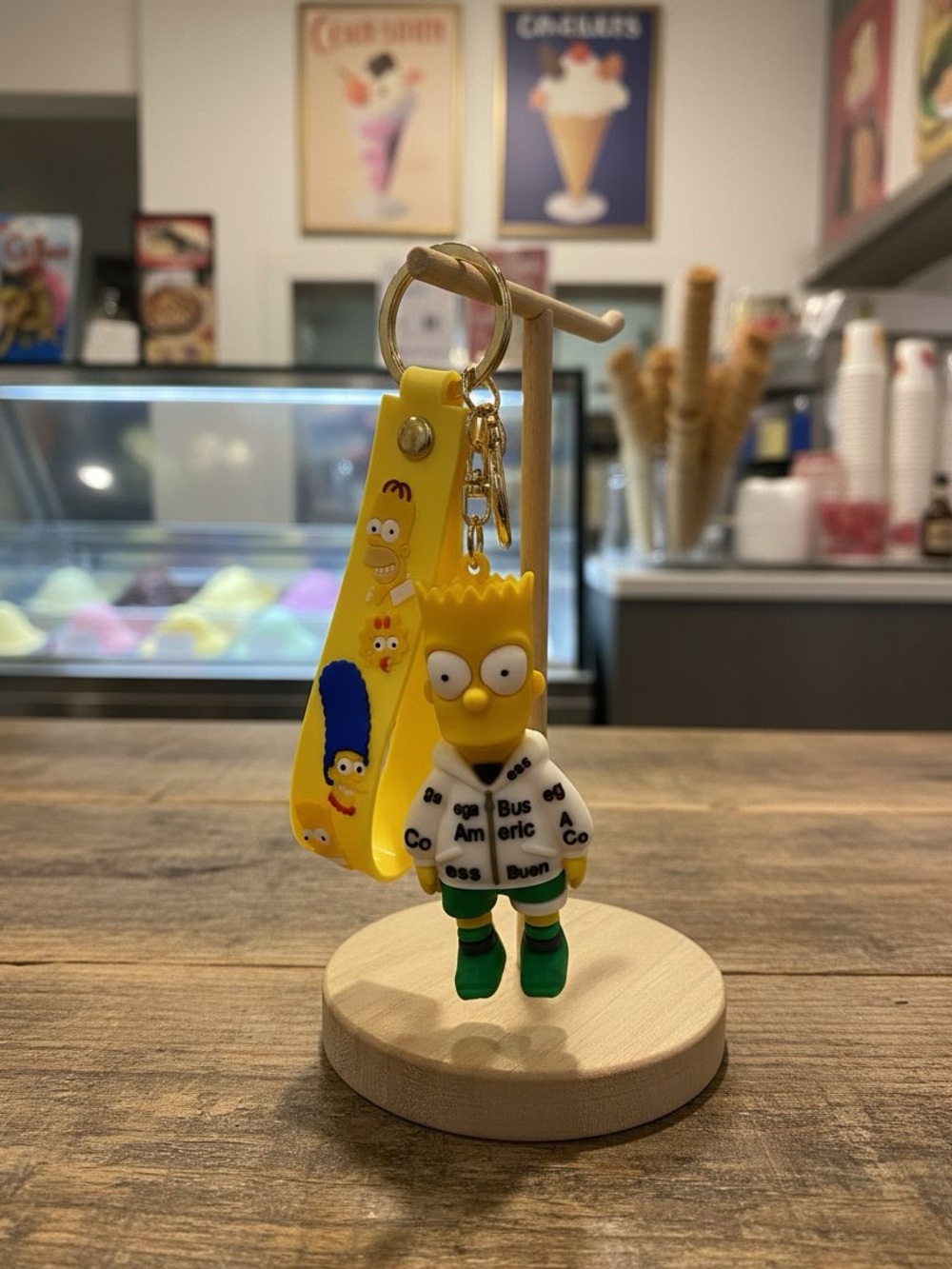 Yellow Bart Simpson Kids Keychain with Wrist Strap
